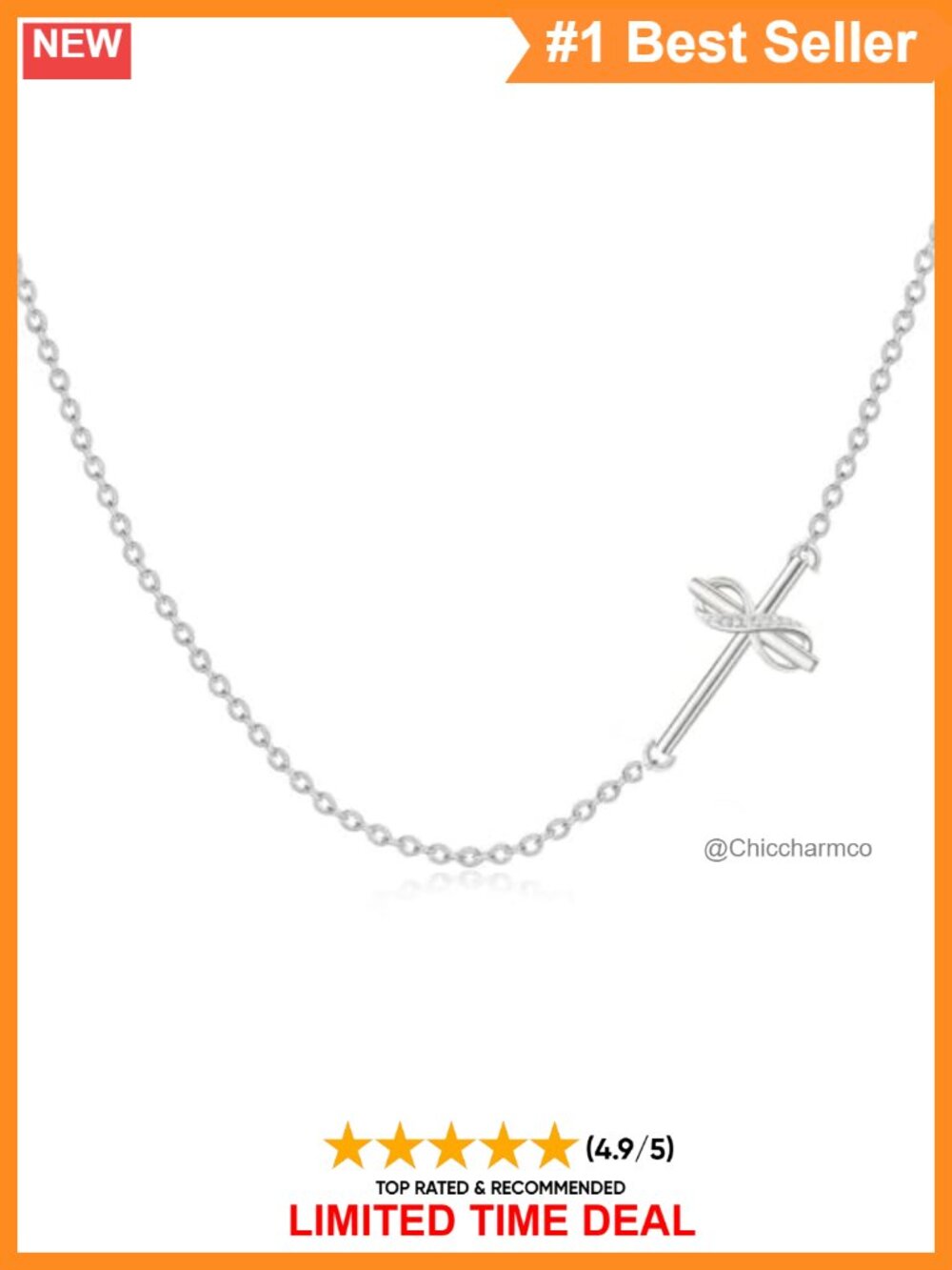 Sterling Silver Sideways Cross Necklace Lab Grown Diamond Pendant